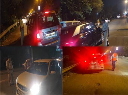 वीआईपी रोड के सर्विस रोड में नो पार्किंग पर खड़ी वाहनों के विरुद्ध यातायात पुलिस की विशेष अभियान