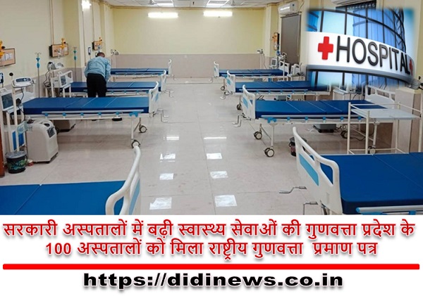 सरकारी अस्पतालों में बढ़ी स्वास्थ्य सेवाओं की गुणवत्ता प्रदेश के 100 अस्पतालों को मिला राष्ट्रीय गुणवत्ता प्रमाण पत्र