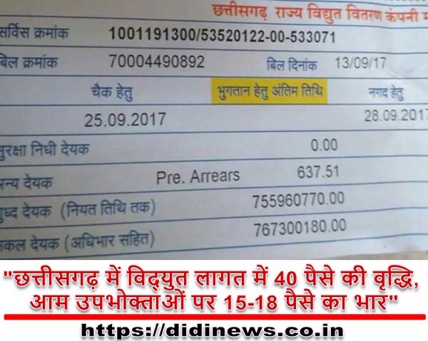 "छत्तीसगढ़ में विद्युत लागत में 40 पैसे की वृद्धि, आम उपभोक्ताओं पर 15-18 पैसे का भार"