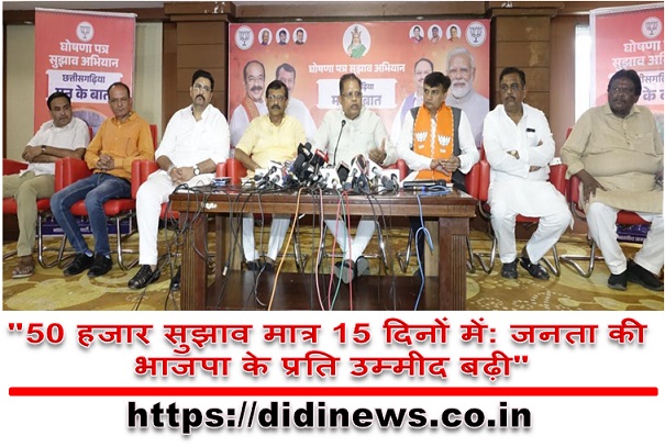 "50 हजार सुझाव मात्र 15 दिनों में: जनता की भाजपा के प्रति उम्मीद बढ़ी"