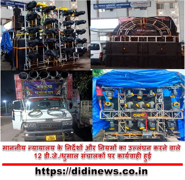 माननीय न्यायालय के निर्देशों और नियमों का उल्लंघन करने वाले 12 डी.जे./धुमाल संचालकों पर कार्यवाही हुई ,कुल 59 डी.जे./धुमाल संचालकों पर की गई कार्यवाही