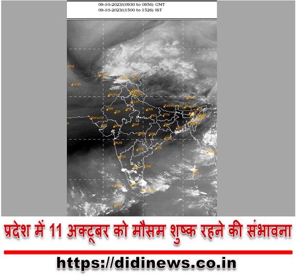 प्रदेश में 11 अक्टूबर को मौसम शुष्क रहने की संभावना