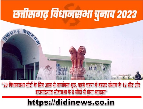 "20 विधानसभा सीटों के लिए आज से नामांकन शुरू, पहले चरण में बस्तर संभाग के 12 सीट और राजनांदगांव लोकसभा के 8 सीटों में होगा मतदान"