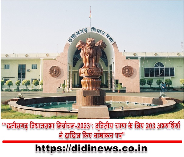 "&lsquo;छत्तीसगढ़ विधानसभा निर्वाचन-2023&lsquo;: द्वितीय चरण के लिए 203 अभ्यर्थियों ने दाखिल किए नामांकन पत्र"