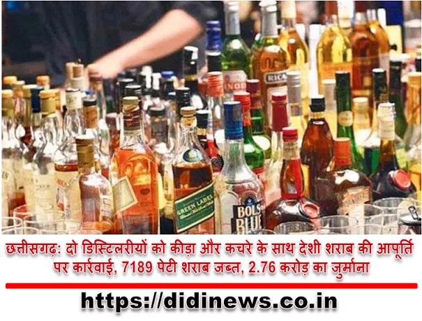 छत्तीसगढ़: दो डिस्टिलरीयों को कीड़ा और कचरे के साथ देशी शराब की आपूर्ति पर कार्रवाई, 7189 पेटी शराब जब्त, 2.76 करोड़ का जुर्माना