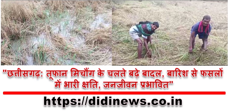 "छत्तीसगढ़: तूफान मिचौंग के चलते बढ़े बादल, बारिश से फसलों में भारी क्षति, जनजीवन प्रभावित"
