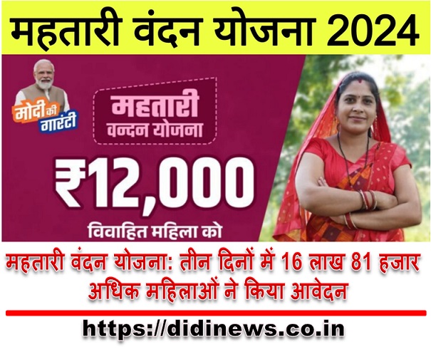 महतारी वंदन योजना: तीन दिनों में 16 लाख 81 हजार से अधिक महिलाओं ने किया आवेदन