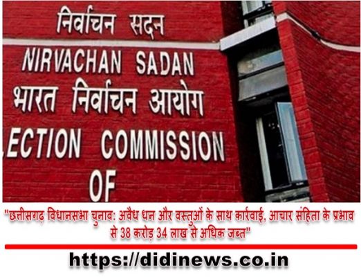 "छत्तीसगढ़ विधानसभा चुनाव: अवैध धन और वस्तुओं के साथ कार्रवाई, आचार संहिता के प्रभाव से 38 करोड़ 34 लाख से अधिक जब्त"