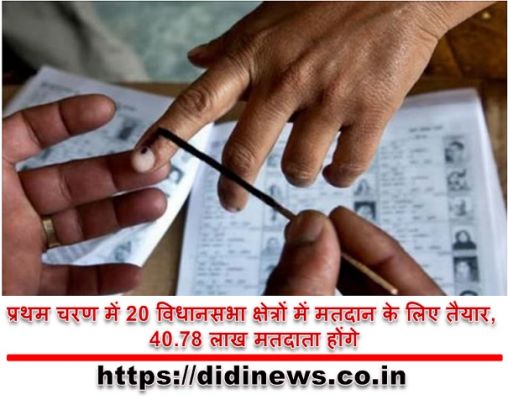 प्रथम चरण में 20 विधानसभा क्षेत्रों में मतदान के लिए तैयार, 40.78 लाख मतदाता होंगे