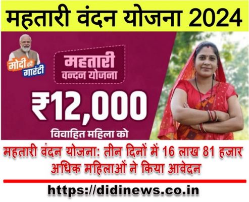 महतारी वंदन योजना: तीन दिनों में 16 लाख 81 हजार से अधिक महिलाओं ने किया आवेदन