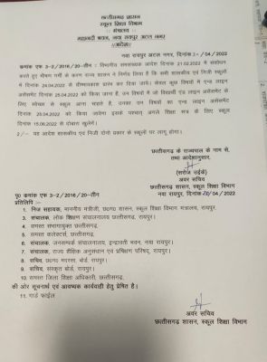 छत्तीसगढ़ में गर्मी छुट्टी का आदेश जारी 24 अप्रैल से होगी गर्मियों की छुट्टी अब इतने तारीख को खुलेंगे स्कूल देखे आदेश...