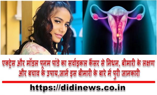 एक्ट्रेस और मॉडल पूनम पांडे का सर्वाइकल कैंसर से निधन, बीमारी के लक्षण और बचाव के उपाय,जानें इस बीमारी के बारे में पुरी जानकारी