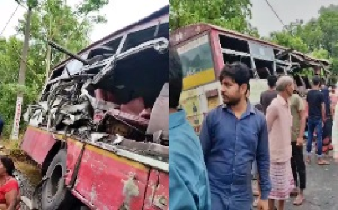 बस को ट्रक ने सामने से मारी टक्कर