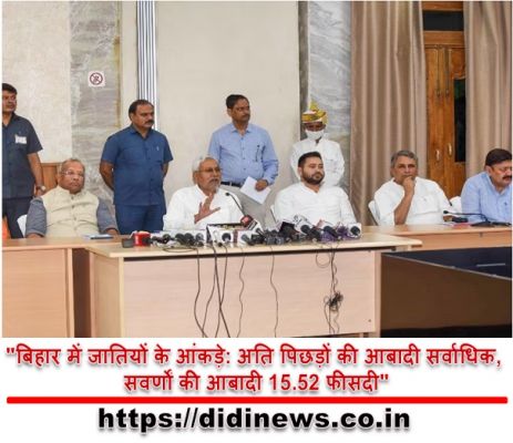 "बिहार में जातियों के आंकड़े: अति पिछड़ों की आबादी सर्वाधिक, सवर्णों की आबादी 15.52 फीसदी"